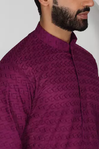 Chikankari embroidered cotton purple kurta