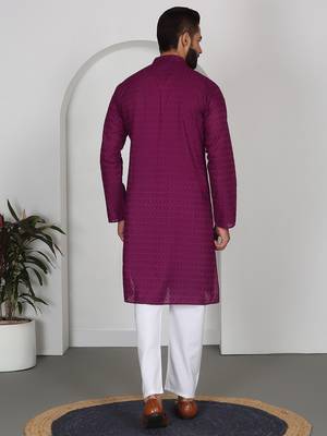 Chikankari embroidered cotton purple kurta 4
