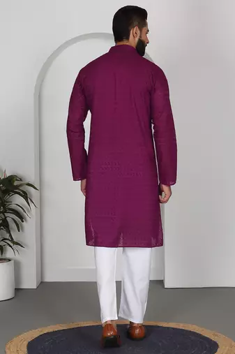 Chikankari embroidered cotton purple kurta