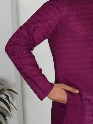 Chikankari embroidered cotton purple kurta 5
