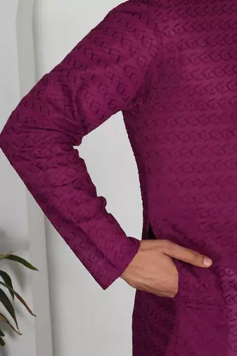 Chikankari embroidered cotton purple kurta