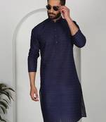 Chikankari embroidered cotton navy blue kurta