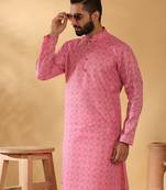Cotton blend floral printed pink kurta