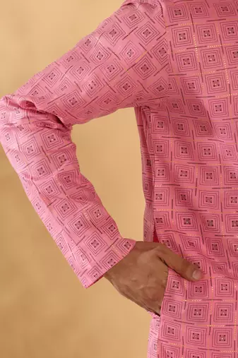 Cotton blend floral printed pink kurta