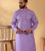 Cotton blend floral printed purple kurta