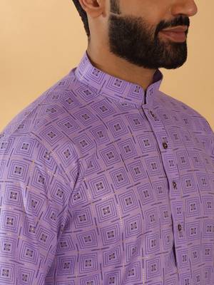 Cotton blend floral printed purple kurta 3