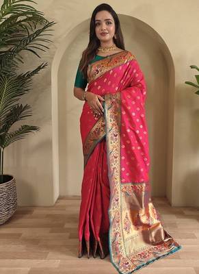 Pink Paithani silk blend Sarees  1