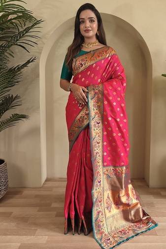 Pink Paithani silk blend Sarees 