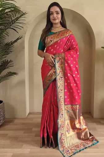 Pink Paithani silk blend Sarees 