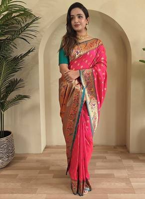 Pink Paithani silk blend Sarees  2