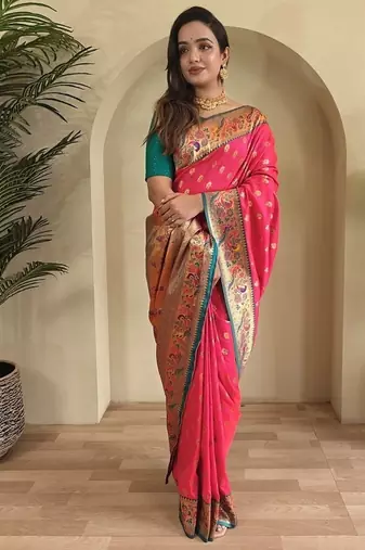 Pink Paithani silk blend Sarees 