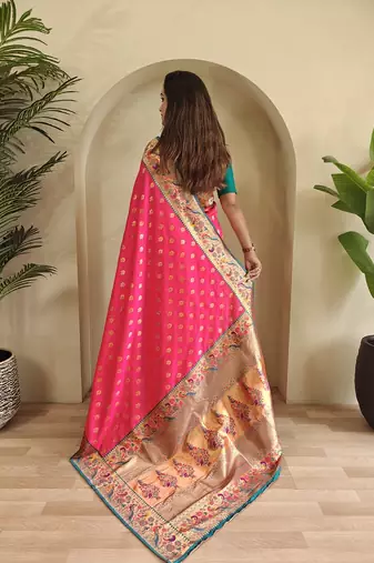 Pink Paithani silk blend Sarees 