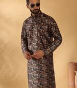 Silk blend abstract printed black kurta