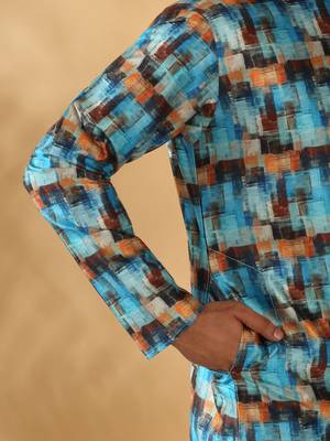 Silk blend abstract printed blue kurta 5