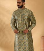 Silk blend abstract printed Green kurta