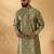 Silk blend abstract printed Green kurta