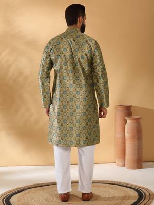 Silk blend abstract printed Green kurta 3
