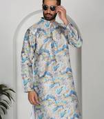 Silk blend floral printed blue kurta