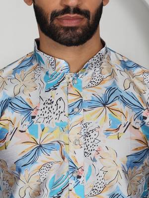 Silk blend floral printed blue kurta 2
