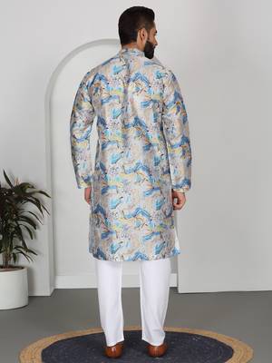 Silk blend floral printed blue kurta 3