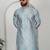Silk blend floral printed sky blue kurta