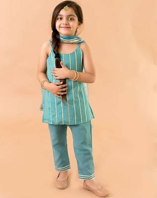 Aqua Blue Georgette Kurtas Set with Gotta Work - Festive Wear for Girls 1