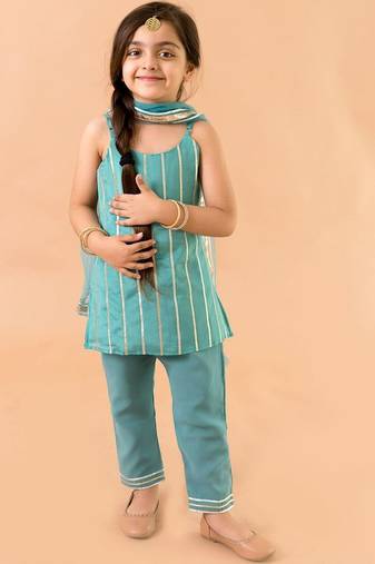 Aqua Blue Georgette Kurtas Set with Gotta Work - Festive Wear for Girls