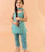 Aqua Blue Georgette Kurtas Set with Gotta Work - Festive Wear for Girls