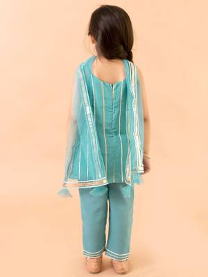 Aqua Blue Georgette Kurtas Set with Gotta Work - Festive Wear for Girls 2