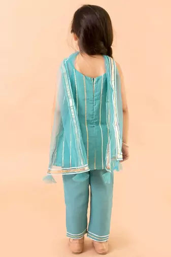 Aqua Blue Georgette Kurtas Set with Gotta Work - Festive Wear for Girls