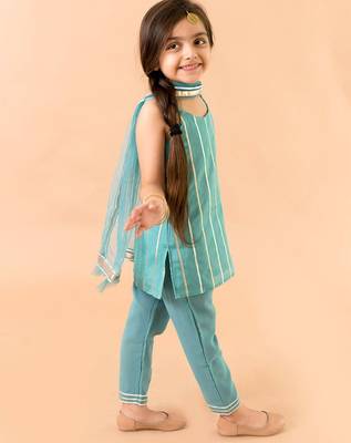 Aqua Blue Georgette Kurtas Set with Gotta Work - Festive Wear for Girls 3