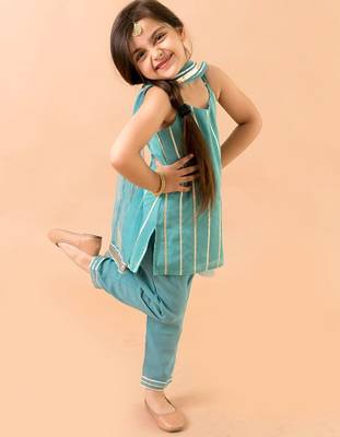 Aqua Blue Georgette Kurtas Set with Gotta Work - Festive Wear for Girls 4