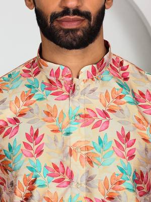 Silk blend floral printed yellow kurta 3