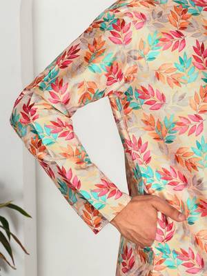 Silk blend floral printed yellow kurta 6