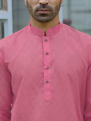 Cotton blend woven self desing pink kurta 2