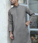 Cotton blend woven self desing grey kurta