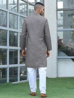 Cotton blend woven self desing grey kurta 3