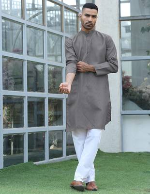 Cotton blend woven self desing grey kurta 4