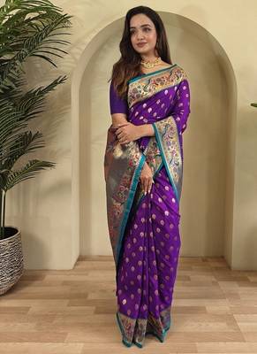 Plum Paithani silk blend Sarees  1