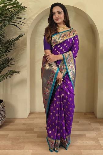 Plum Paithani silk blend Sarees 