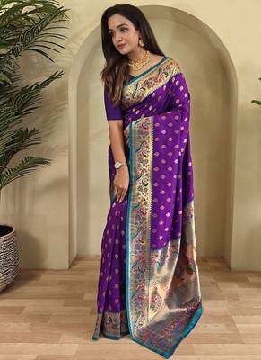 Plum Paithani silk blend Sarees  2