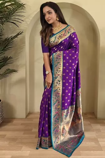 Plum Paithani silk blend Sarees 
