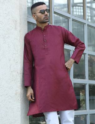 Cotton blend woven self desing maroon kurta 1