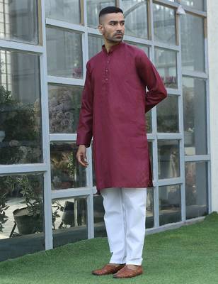 Cotton blend woven self desing maroon kurta 4