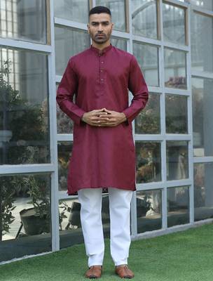 Cotton blend woven self desing maroon kurta 5