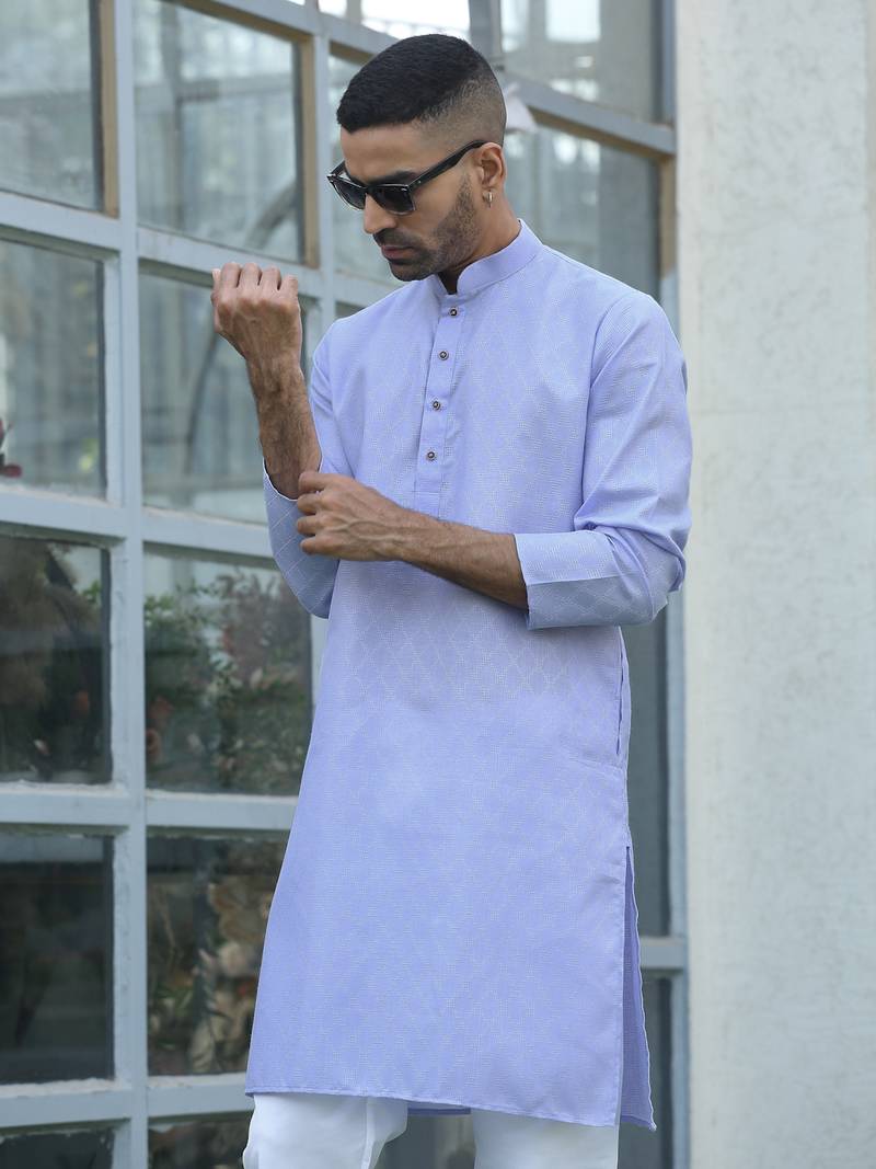 Cotton blend woven self desing mauve kurta