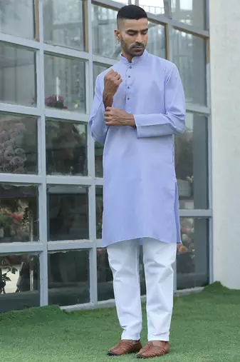 Cotton blend woven self desing mauve kurta