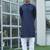 Cotton blend woven self desing navy blue kurta