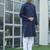 Cotton blend woven self desing navy blue kurta