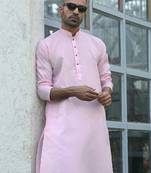 Cotton blend woven self desing pink kurta